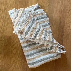 Piscatextil Reversible Throw Ivory &  Gray Stripes Cotton Muslin Portugal Luxury